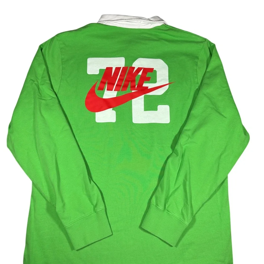 Neon Green Nike Rugby Polo Shirt Long Sleeve Large 72 White Contrast Collar